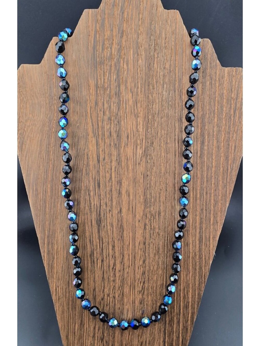 Faceted Black & Blue Bead Necklace With Lobster Clasp 30-Inch Elegant Classy